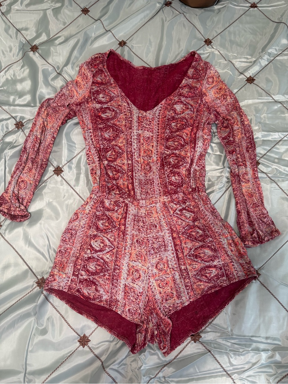 Billabong Pink and Maroon Patterned Long-Sleeve Romper